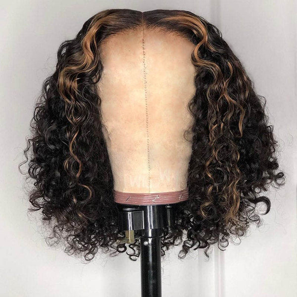 Beeos SKINLIKE Real HD Lace Highlight Curly Short Bob Glueless Wig BL337