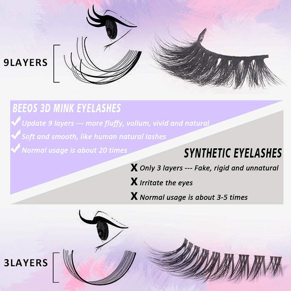 Amazon | BEEOS Real Siberian Mink 3D Eyelashes Wholesale 10 Pairs Fluffy Full Volume 18mm Long Reusable Lightweight for Daily Use Natural Look