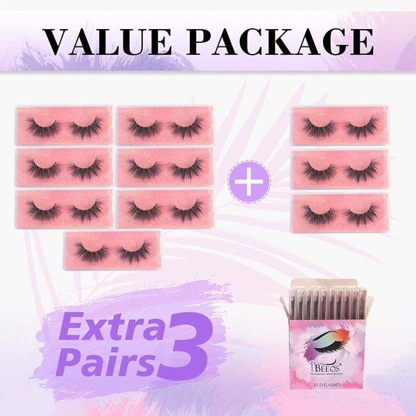 Amazon | BEEOS Real Siberian Mink 3D Eyelashes Wholesale 10 Pairs Fluffy Full Volume 18mm Long Reusable Lightweight for Daily Use Natural Look
