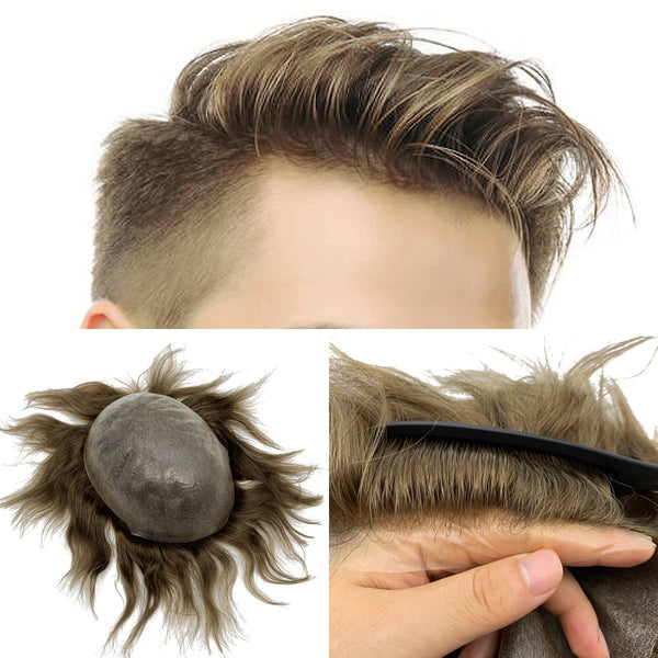 Beeos Invisible Knot Natural Hairline Men Toupee 100% Euro-Touch Human Hair Front Toupee TP01