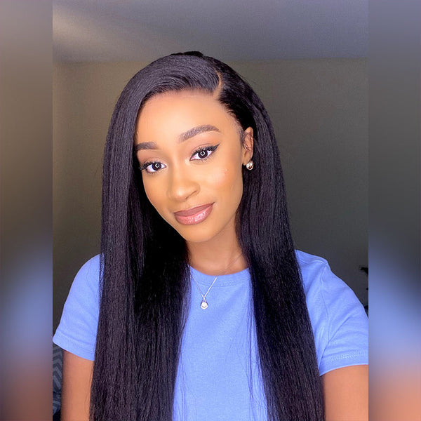 Beeos Full Lace Wig Kinky Straight Pre-plucked Human Hair Wig BF003