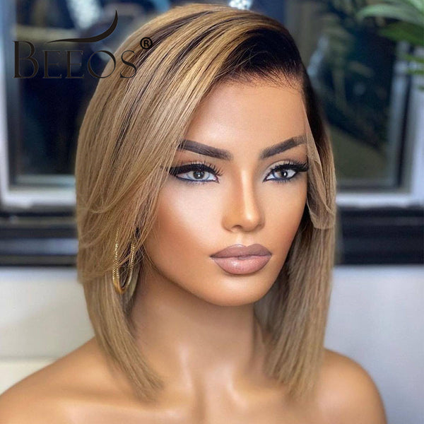 BEEOS SKINLIKE Real HD Lace Front Bob Wig Ombre Ash Blonde Straight BL052 | Ship From Amazon
