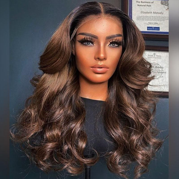 BEEOS 13X4 SKINLIKE Real HD Lace Full Frontal Wig Ombre Brown Body Wave BL142