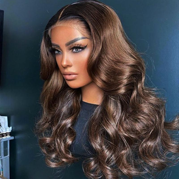 BEEOS 13X4 SKINLIKE Real HD Lace Full Frontal Wig Ombre Brown Body Wave BL142