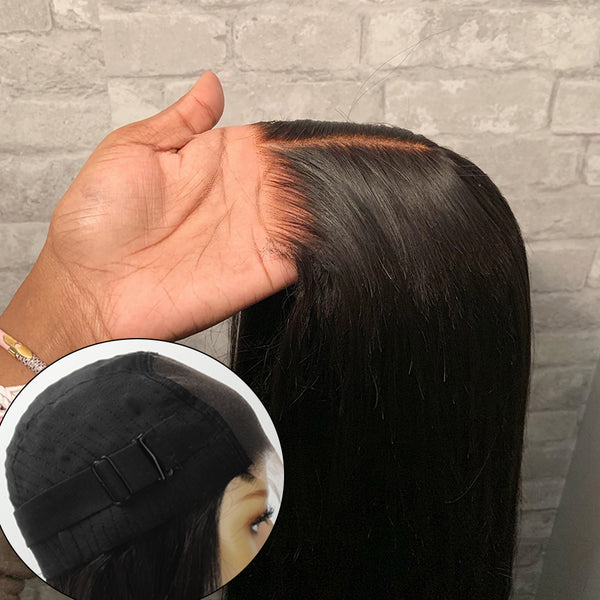 Amazon | BEEOS Wear and Go Glueless Wigs Elastic Band 5x5 SKINLIKE Real HD Lace Closure Wig, 180% Density Pre Plucked Bleached Knots Straight Virgin Human Hair Ready to Wear Wigs No Glue AM22