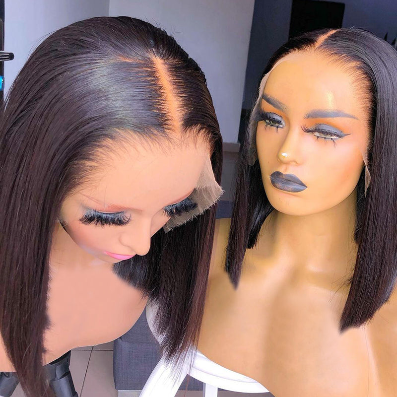 13x6 HD Lace Frontal Wig Black Straight BOB Pre-plucked
