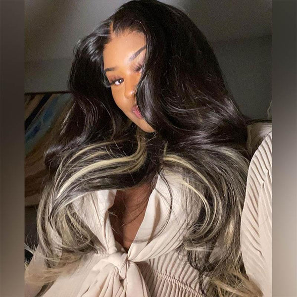 BEEOS 13X4 SKINLIKE Real HD Lace Full Frontal Wig Blonde Highlight Body Wave BL016