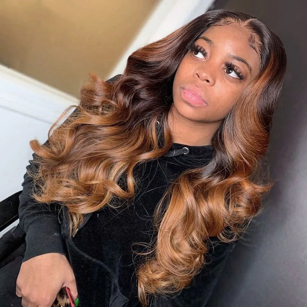 Beeos 13X4 SKINLIKE Real HD Lace Full Frontal Lace Wig Body Wave Ombre Color BL666